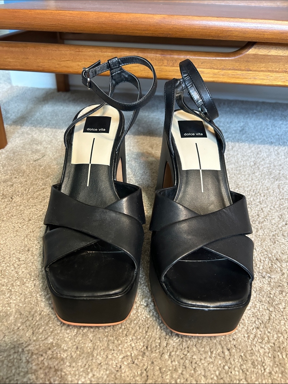Dolce Vita Black Leather Platform Ankle-Strap Sandals - Picture 3 of 5